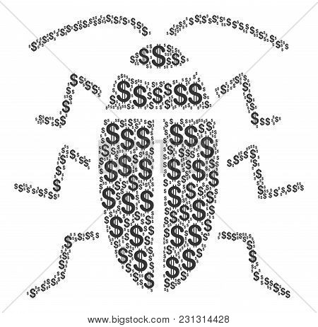 Cucaracha Mosaic Of Dollar Symbols. Vector Dollar Symbols Are Composed Into Cucaracha Composition.