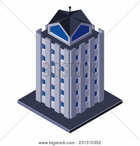 Skycraper Business Center Building, Office, For Real Estate Brochures Or Web Icon. Isometric Vector 