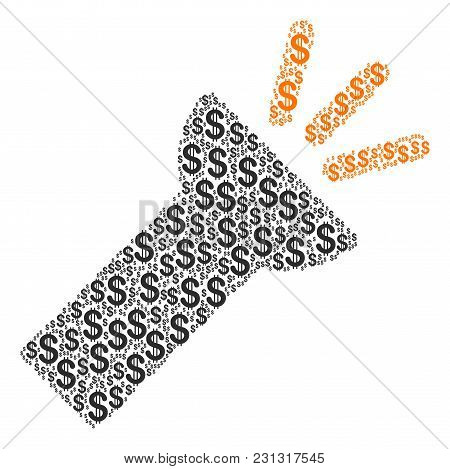 Electric Torch Light Collage Of Dollars. Vector Dollar Pictograms Are Grouped Into Electric Torch Li