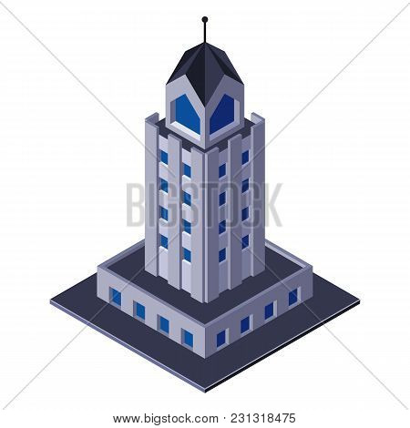 Skycraper Business Center Building, Office, For Real Estate Brochures Or Web Icon. Isometric Vector 