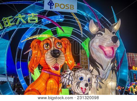 Singapore - Feb 21 : The Year Of The Dog Celebration Lanterns At River Hongbao In Singapore On Febru