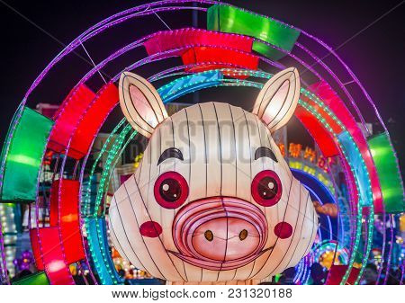 Singapore - Feb 21 : The Year Of The Dog Celebration Lanterns At River Hongbao In Singapore On Febru