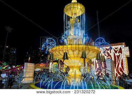 Singapore - Feb 21 : The Year Of The Dog Celebration Lanterns At River Hongbao In Singapore On Febru