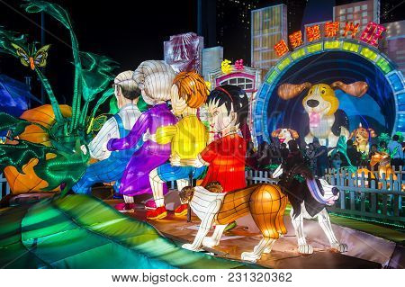 Singapore - Feb 21 : The Year Of The Dog Celebration Lanterns At River Hongbao In Singapore On Febru