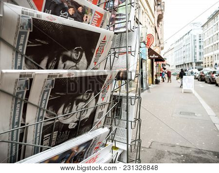 Paris, France - Mar 15, 2018: French Liberation Newspaper With Portrait Of Stephen Hawking The Engli