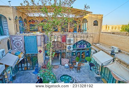 Isfahan, Iran - October 20, 2017: The Courtyard Of Grand Bazaar, Surrounding Nagsh-e Jahan Square, T