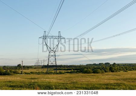Support Of High-voltage Power Line In The Field.