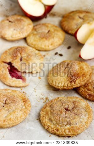 Crispy Mini Pies With Apple And Red Currant. Rustic Style, Selective Focus.