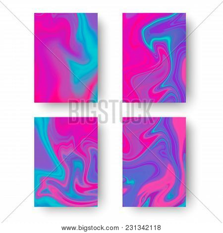 Iridesent Cover Templates. Fluid Colors Backgrounds Set. Holographic Effect. Vector Illustration