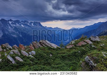 View To Chamonix From Aiguille Du Midi.  Mont Blanc, France