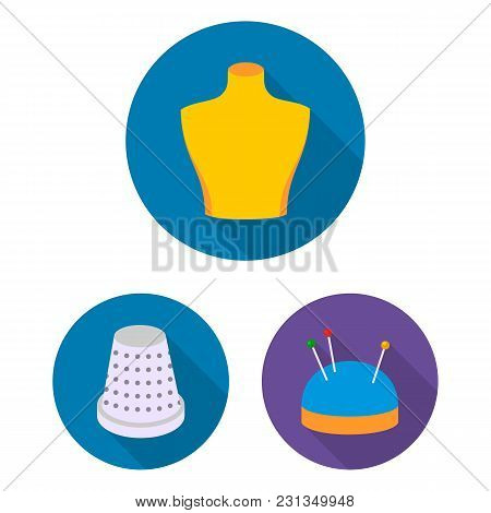 Atelier And Sewing Flat Icons In Set Collection For Design. Equipment And Tools For Sewing Vector Sy