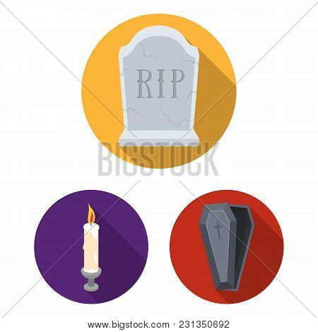 Funeral Ceremony Flat Icons In Set Collection For Design. Funerals And Attributes Vector Symbol Stoc