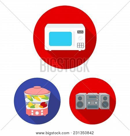 Types Of Household Appliances Flat Icons In Set Collection For Design.kitchen Equipment Vector Symbo