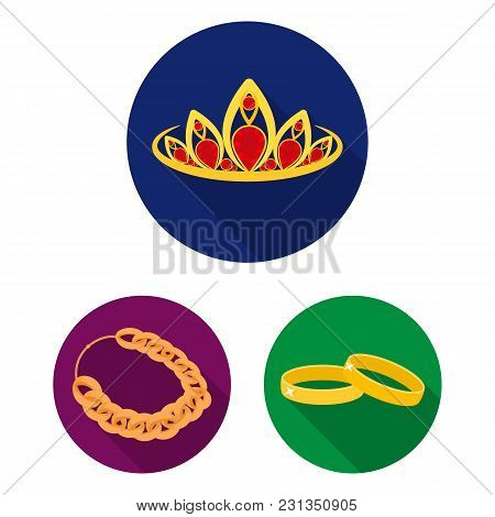 Jewelry And Accessories Flat Icons In Set Collection For Design.decoration Vector Symbol Stock  Illu