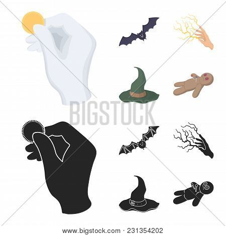 Focus With A Coin, A Bat, A Mage's Hat, A Lightning-fast Spell.black And White Magic Set Collection 