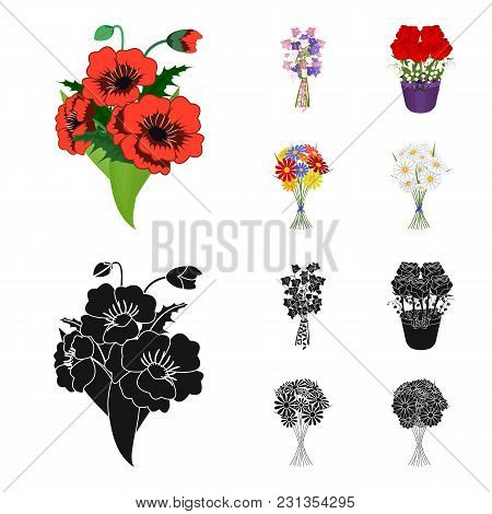 A Bouquet Of Fresh Flowers Cartoon, Black Icons In Set Collection For Design. Various Bouquets Vecto