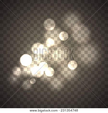Abstract Circle Bokeh Effect Isolated On Transparent Background. Round Defocused Sun Glare. Magical 