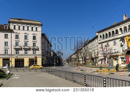 Dimitrovgrad, Bulgaria - March 15, 2014: Typical Street And Building In Town Of Dimitrovgrad, Haskov