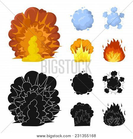 Flame, Sparks, Hydrogen Fragments, Atomic Or Gas Explosion. Explosions Set Collection Icons In Carto