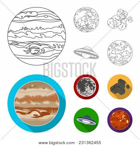 Moon, Venus Of The Planet Of The Solar System. Nil, A Meteorite. Planets Set Collection Icons In Out