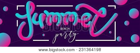 Summer Party Disco Dance. Horizontal Neon Blend Banner. Vector Line Illustration Poster. Ultraviolet