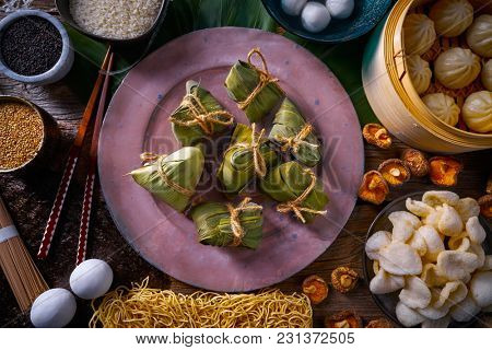 Zongzi Rice Dumplings pork buns shiitake noodles sesame asian food mix