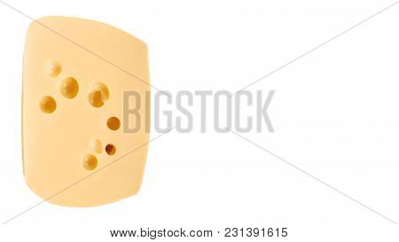 Piece Of Cheese Isolated On White Background. Copy Space, Template.