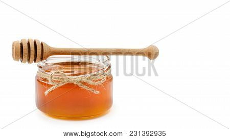 Honey Pot On Isolated White Background, Rope. Copy Space, Template