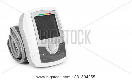 Blood Pressure Measurement Equipment Tensiometer Isolated On White Background. Copy Space, Template.