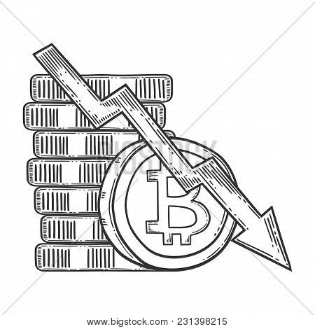 Bitcoin Down And Decrease Stock Vector Image, Digital Currency, Cryptocurrency Money, Bitcoin Symbol