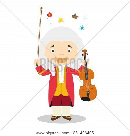 Antonio Vivaldi Cartoon Character. Vector Illustration. Kids History Collection.