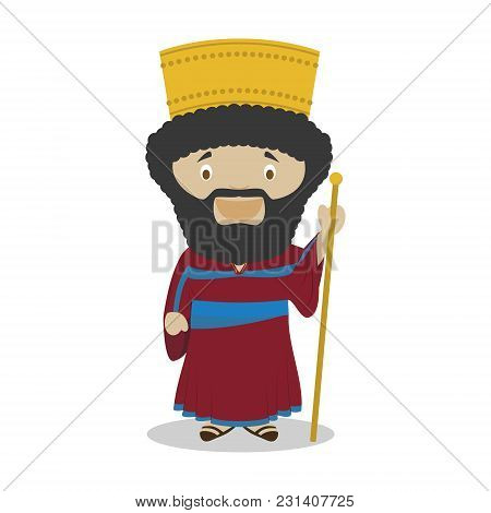 Cyrus Ii Of Persia (the Great) Cartoon Character. Vector Illustration. Kids History Collection.