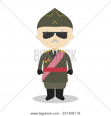 Francisco Franco Cartoon Character. Vector Illustration. Kids History Collection.