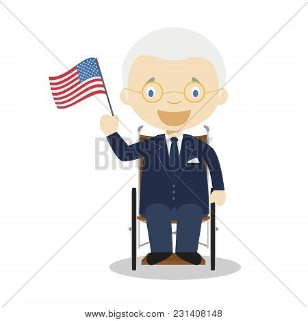 Franklin D Roosevelt Cartoon Character. Vector Illustration. Kids History Collection.