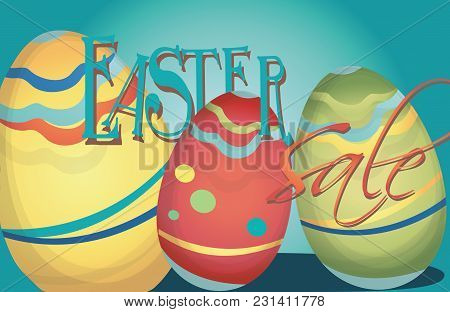 Easter Sale Advertising Banner With Colorful Eggs