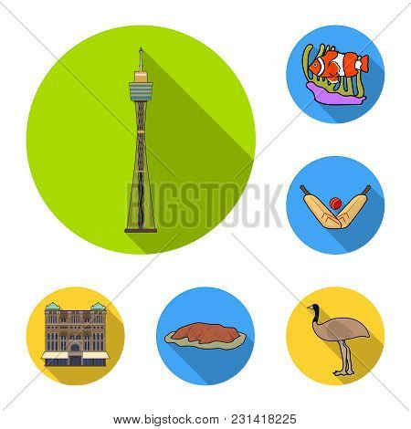 Country Australia Flat Icons In Set Collection For Design.travel And Attractions Vector Symbol Stock