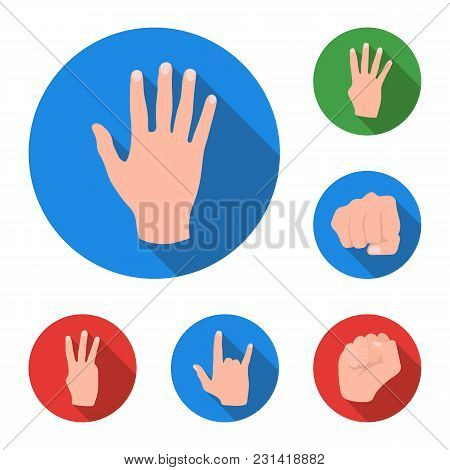 Hand Gesture Flat Icons In Set Collection For Design. Palm And Finger Vector Symbol Stock  Illustrat