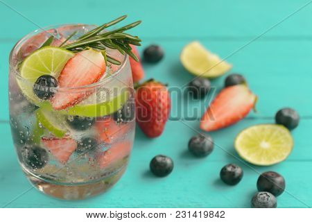 Infused Water Made From Blueberry Strawberry And Lemon In Sparkling Mineral Water Look So Freshness 
