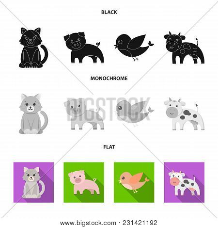 An Unrealistic Black, Flat, Monochrome Animal Icons In Set Collection For Design. Toy Animals Vector