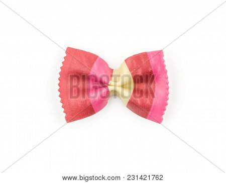 Farfalle Pasta With Red Beet And Paprika Isolated On White Background Top View One Raw Classic Tradi