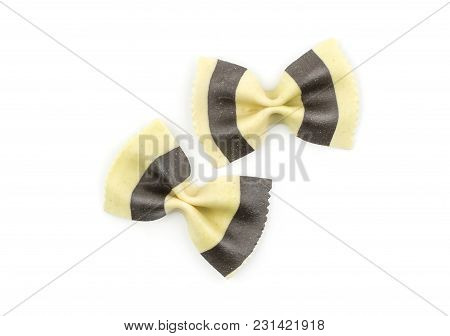 Farfalle Pasta With Black Cuttlefish Ink Isolated On White Background Top View Raw Classic Tradition