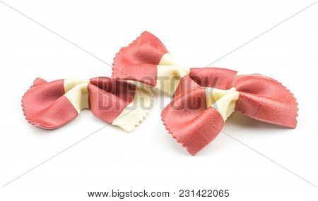 Farfalle Pasta With Red Beet And Paprika Isolated On White Background Three Raw Classic Traditional 