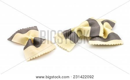 Farfalle Pasta With Black Cuttlefish Ink Isolated On White Background Raw Classic Traditional Italia