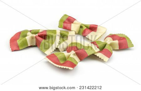 Farfalle Pasta With Green Spinach And Orange Carrot Isolated On White Background Stack Raw Classic T
