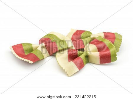 Farfalle Pasta With Green Spinach And Orange Carrot Isolated On White Background Raw Classic Traditi
