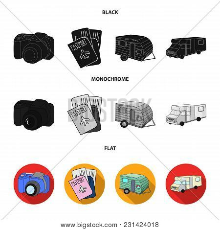 Vacation, Photo, Camera, Passport .family Holiday Set Collection Icons In Black, Flat, Monochrome St