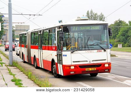 Brno, Czech Republic - July 22, 2014: Articulated City Bus Karosa B941e At The City Street.