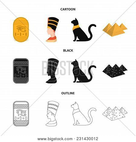 Eye Of Horus, Black Egyptian Cat, Pyramids, Head Of Nefertiti.ancient Egypt Set Collection Icons In 