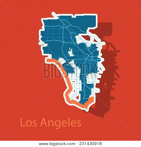 Los Angeles Map. Flat Style Design - Sticker.