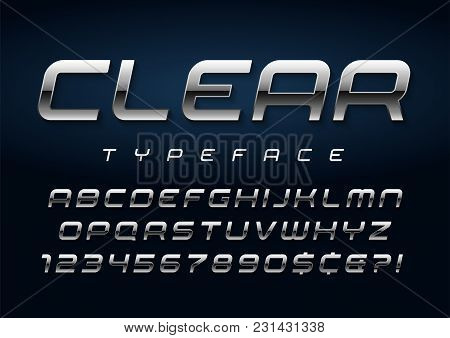 Vector Shiny Silver Display Font Design, Alphabet, Character Set, Typeface, Typography, Letters And 